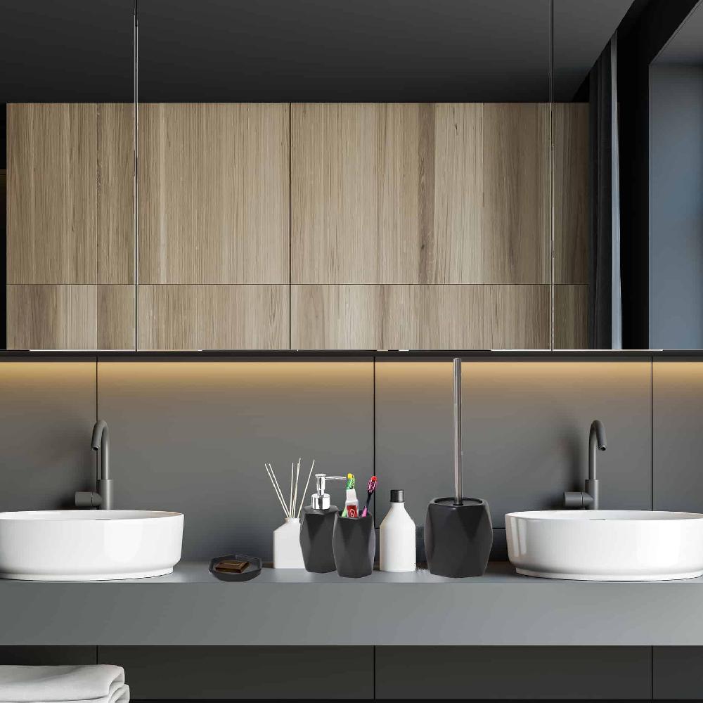 Evideco Bath Toilet Bowl Brush And Holder Diamond Stoneware Black Toilet Seats & Accessories Toilet Brushes