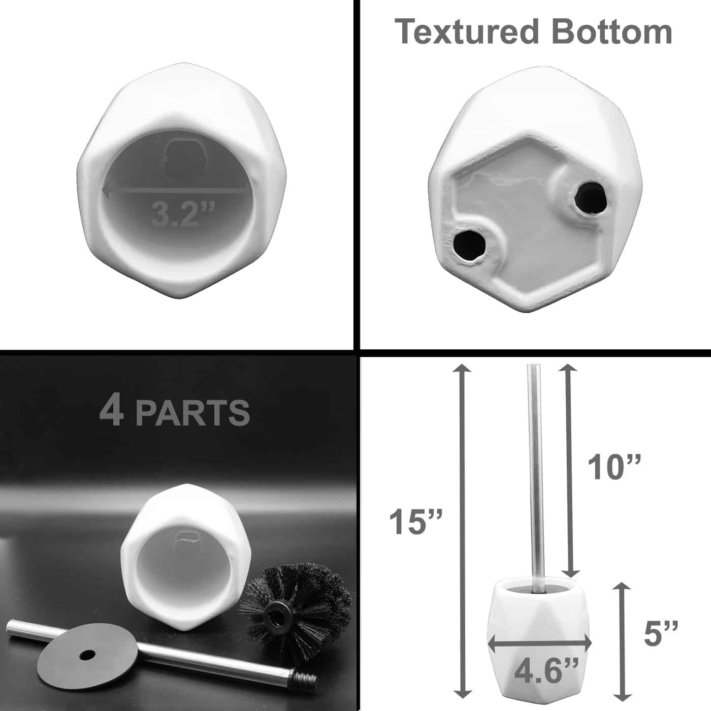 Evideco Bath Toilet Bowl Brush And Holder Diamond Stoneware Grey Toilet Seats & Accessories Toilet Brushes