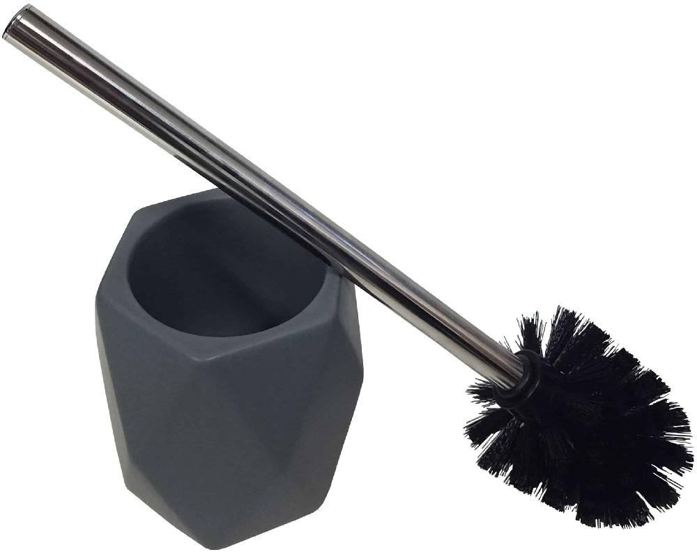 evideco Bath Toilet Bowl Brush and Holder Diamond Stoneware Grey Toilet Seats & Accessories Toilet Brushes