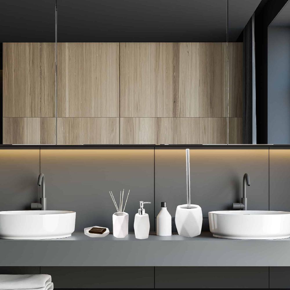 Evideco Bath Toilet Bowl Brush And Holder Diamond Stoneware White Toilet Seats & Accessories Toilet Brushes