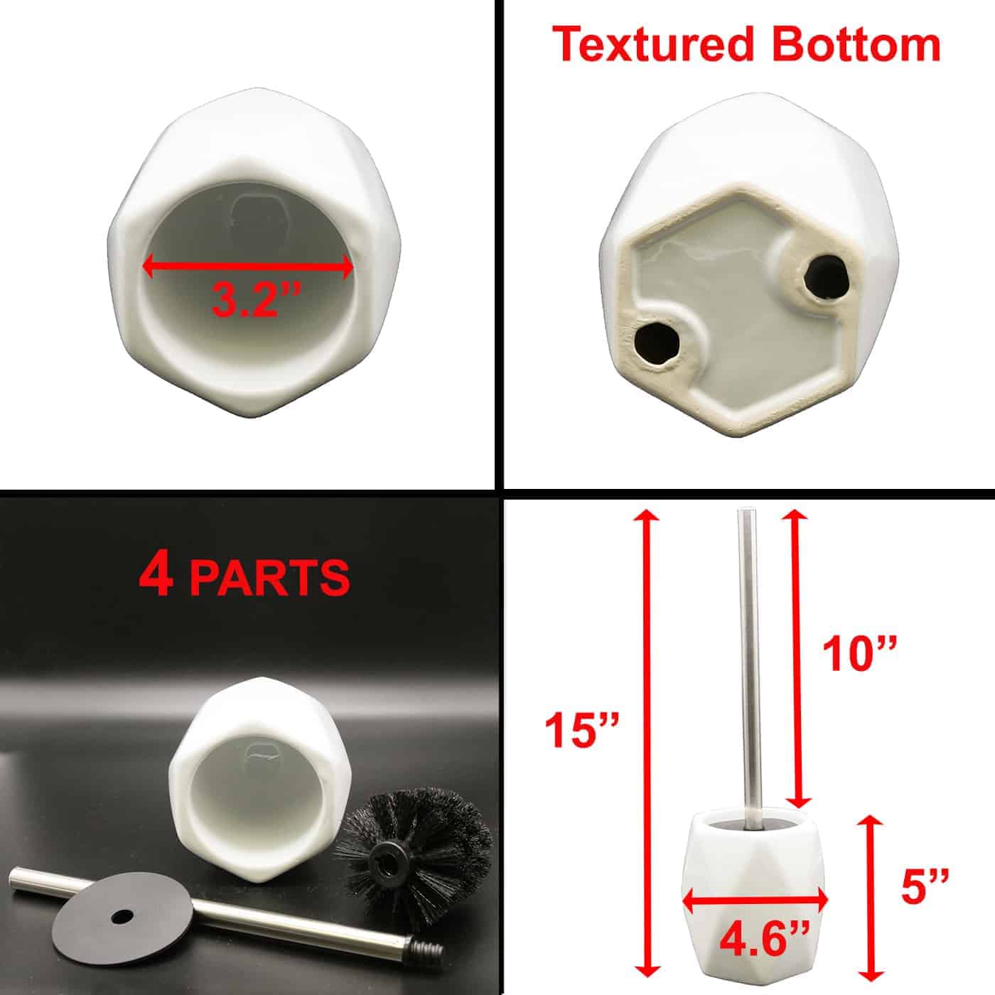 Evideco Bath Toilet Bowl Brush And Holder Diamond Stoneware White Toilet Seats & Accessories Toilet Brushes