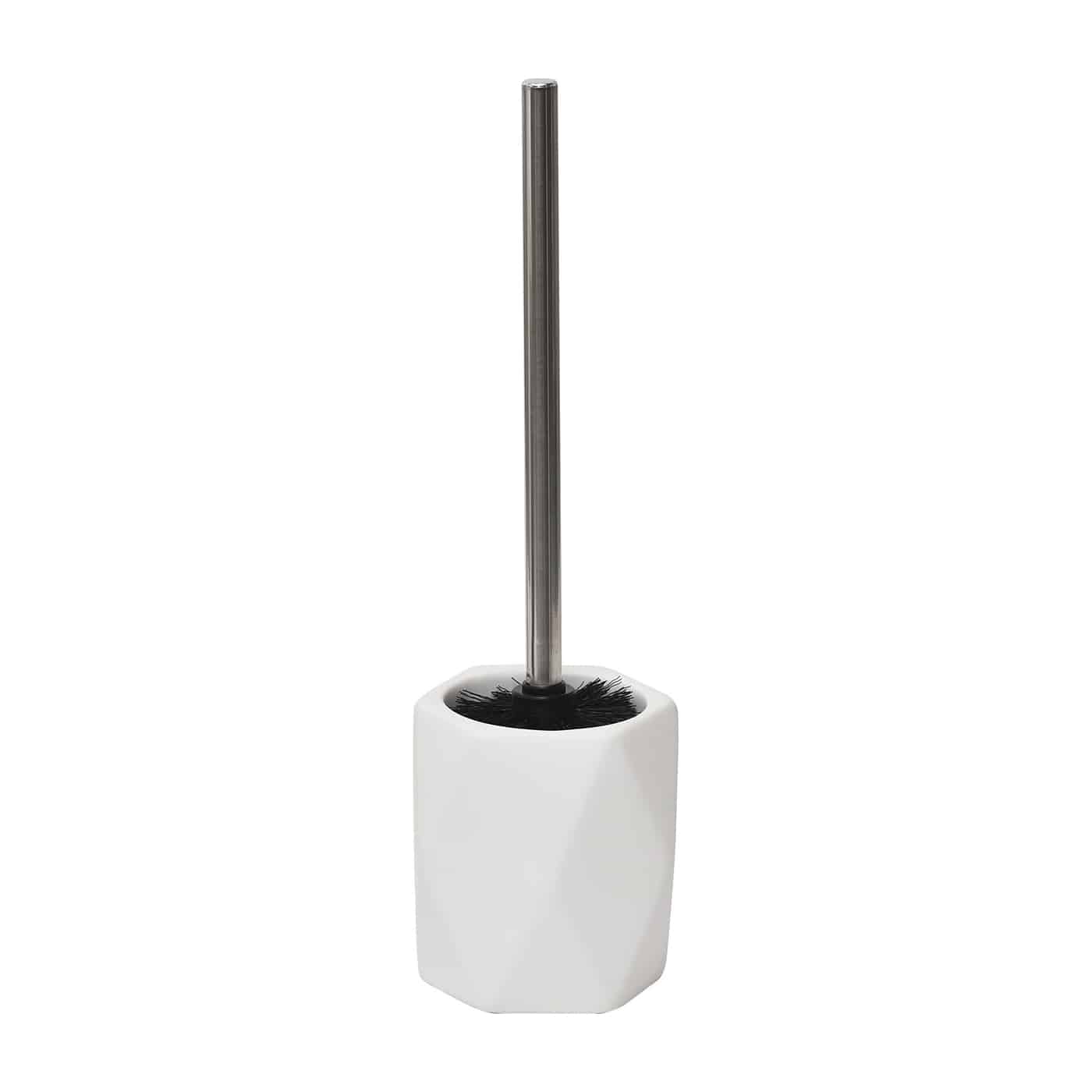 evideco Bath Toilet Bowl Brush and Holder Diamond Stoneware White Toilet Seats & Accessories Toilet Brushes
