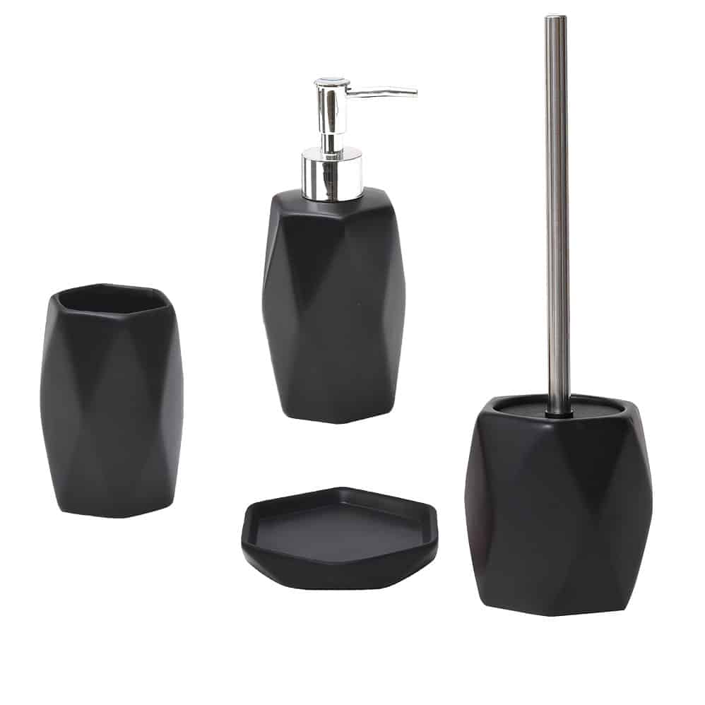 evideco Bath Toilet Bowl Brush and Holder Diamond Stoneware Black Toilet Seats & Accessories Toilet Brushes