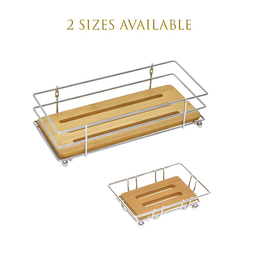 Evideco Bathroom Organizer Bamboo Tray Chrome Metal Wire Bathroom Storage & Furniture Storage Baskets & Organizers