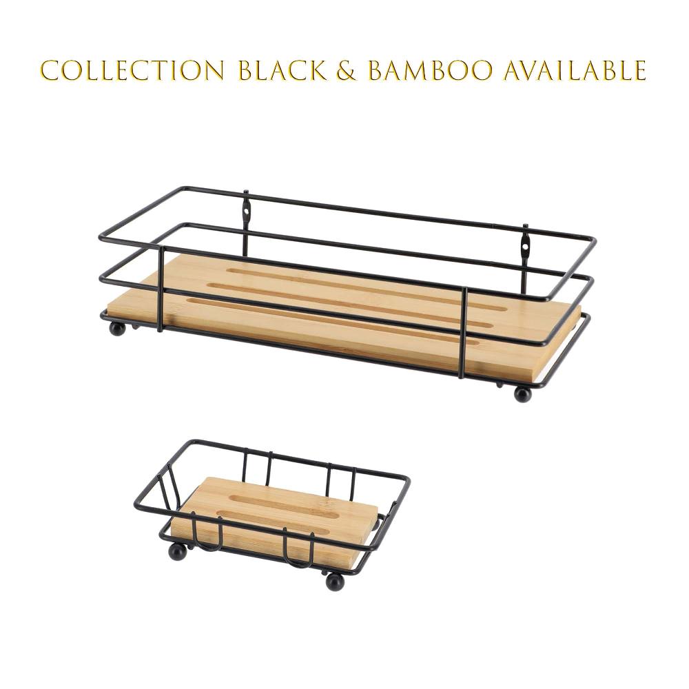 Evideco Bathroom Organizer Bamboo Tray Chrome Metal Wire Bathroom Storage & Furniture Storage Baskets & Organizers