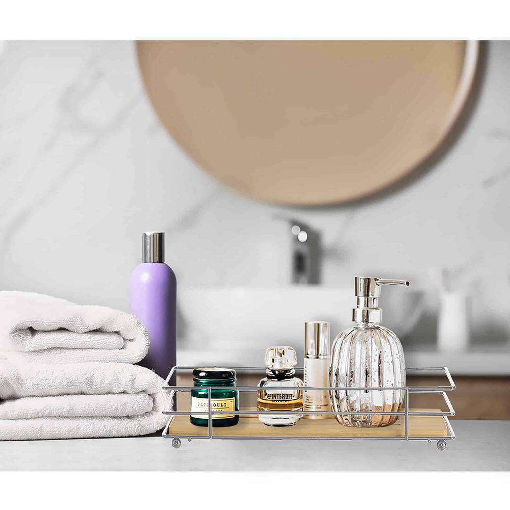 evideco Bathroom Organizer Bamboo Tray Chrome Metal Wire Bathroom Storage & Furniture Storage Baskets & Organizers