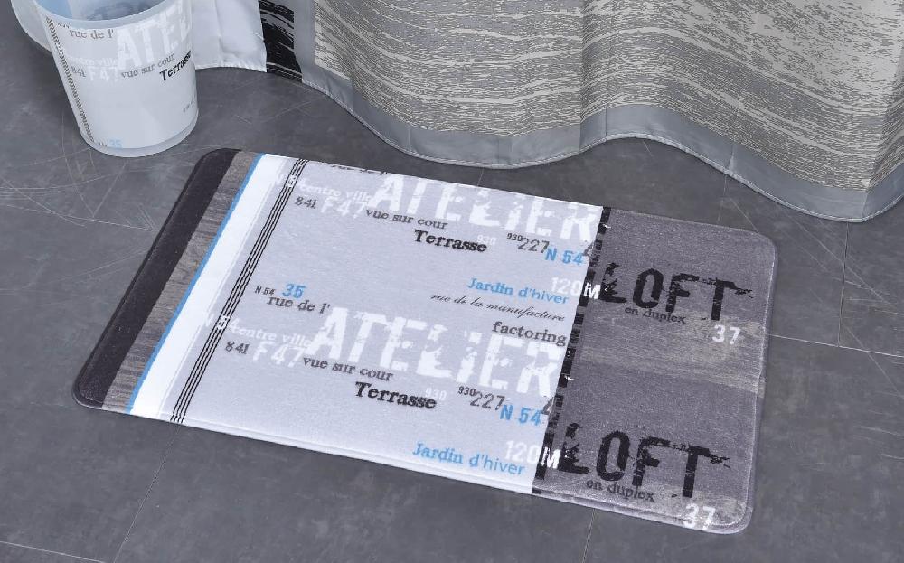 evideco Bathroom Rug Memory Foam Mat Atelier Loft Print Grey 30″L x 18″W Bathroom Mats & Rugs Bath Rugs