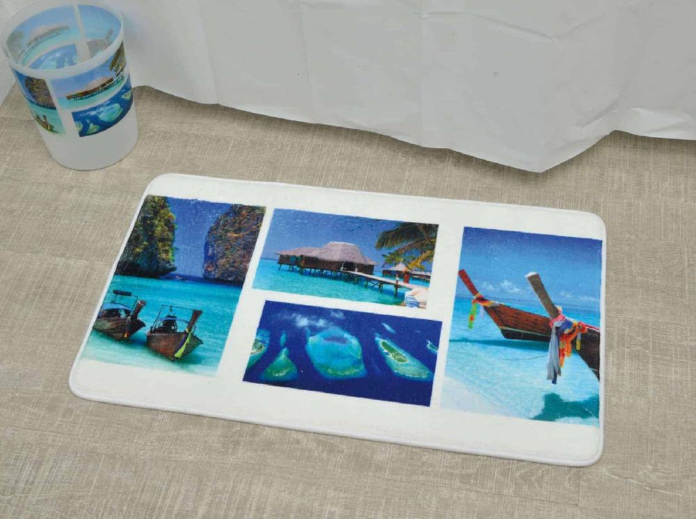 evideco Bathroom Rug Memory Foam Mat Paradise Print Blue 30″L x 18″W Bathroom Mats & Rugs Bath Rugs