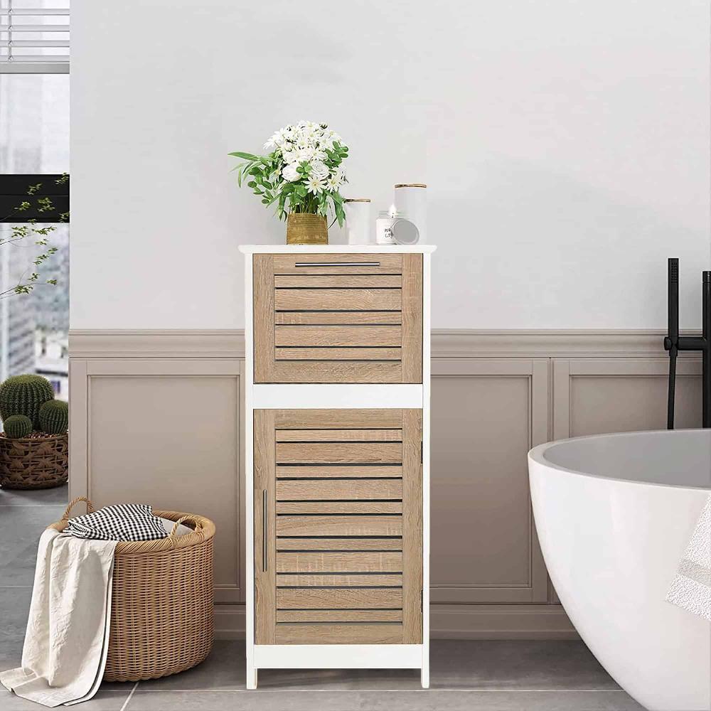 Evideco Bathroom Storage Cabinet With Vented Door And Drawer Compact Freestanding Linen Cabinet – Stockholm Collection Bathroom Storage & Furniture Floor Cabinets