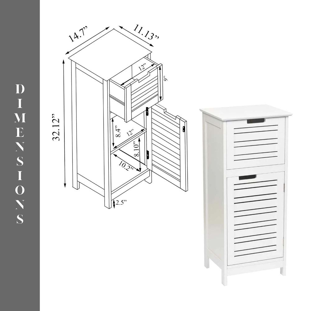 Evideco Bathroom Storage Cabinet With Vented Door And Drawer Compact Freestanding Linen Cabinet – Miami Collection Bathroom Storage & Furniture Floor Cabinets