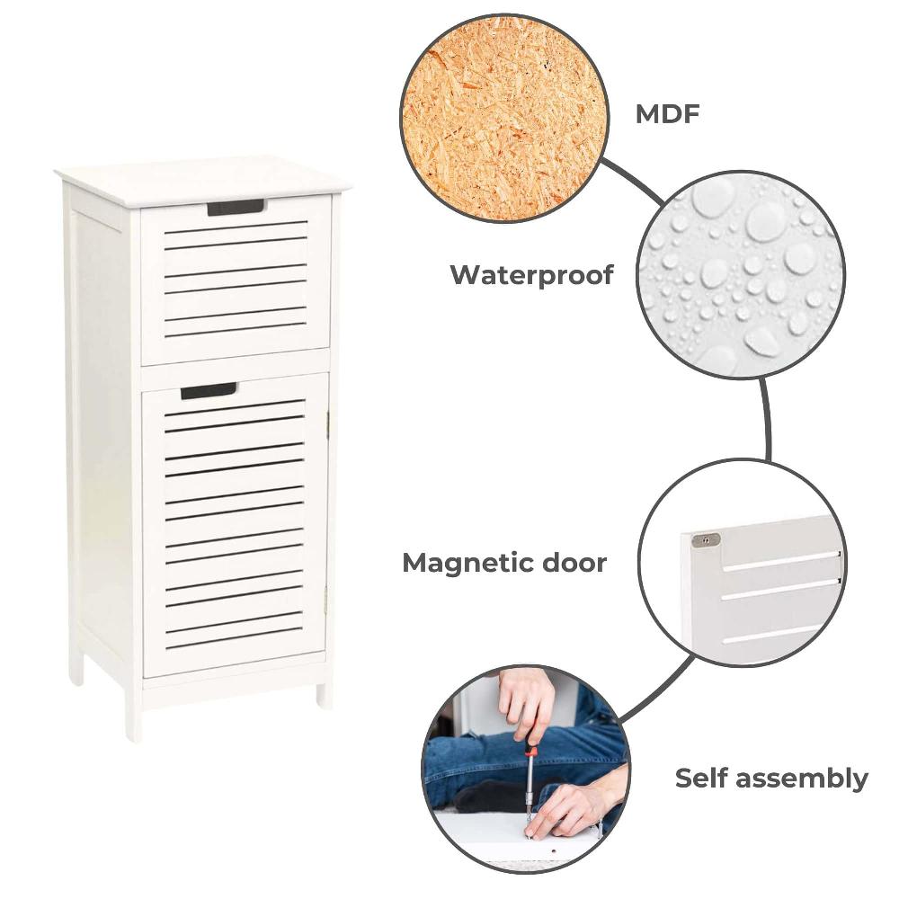Evideco Bathroom Storage Cabinet With Vented Door And Drawer Compact Freestanding Linen Cabinet – Miami Collection Bathroom Storage & Furniture Floor Cabinets