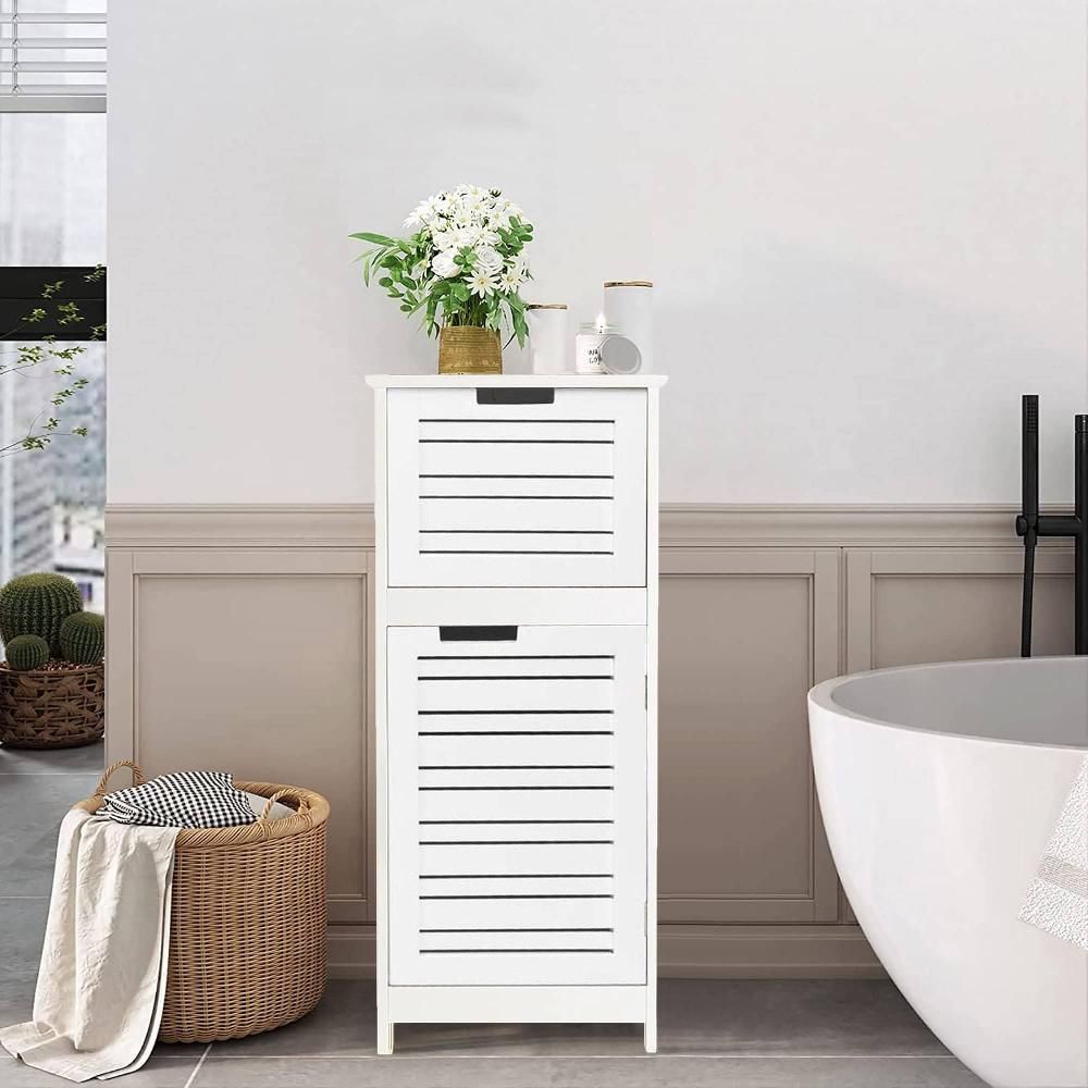 Evideco Bathroom Storage Cabinet With Vented Door And Drawer Compact Freestanding Linen Cabinet – Miami Collection Bathroom Storage & Furniture Floor Cabinets