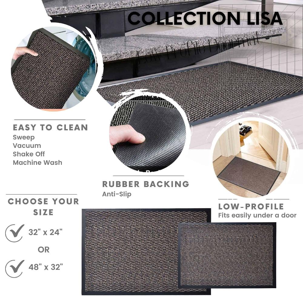 Evideco Beige Non-Slip Rubber Door Mat For Indoor And Outdoor Use – 32″ X 24″ Low-Profile Easy To Clean Home Accessories Door Mats Outdoor