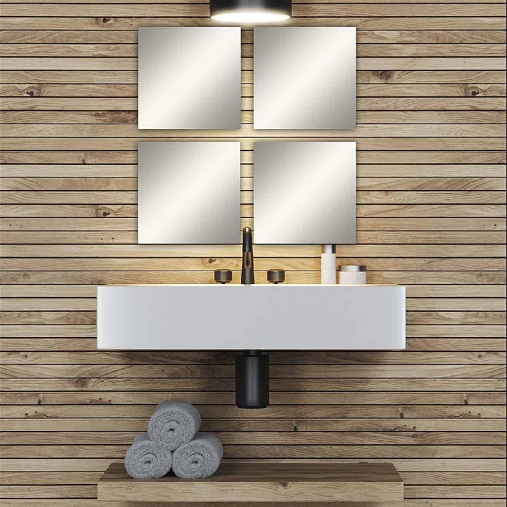 Evideco Big Decorative Wall Self Adhesive Square Shaped Mirrors – Set Of 4 Bathroom Accessories Adhesive Wall Mirrors