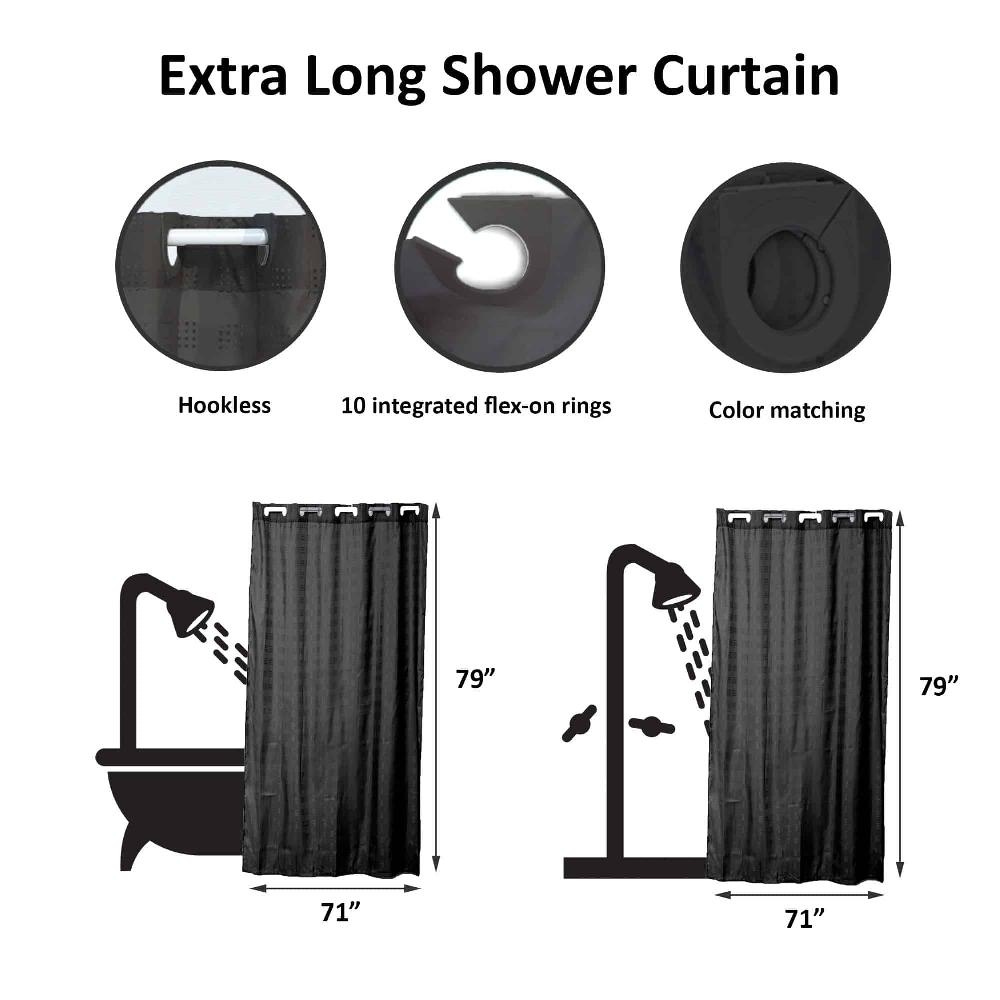 Evideco Black Extra Long Shower Curtain Polyester Hook Less Cubic 79″L X 71″W Shower Accessories Shower Curtains
