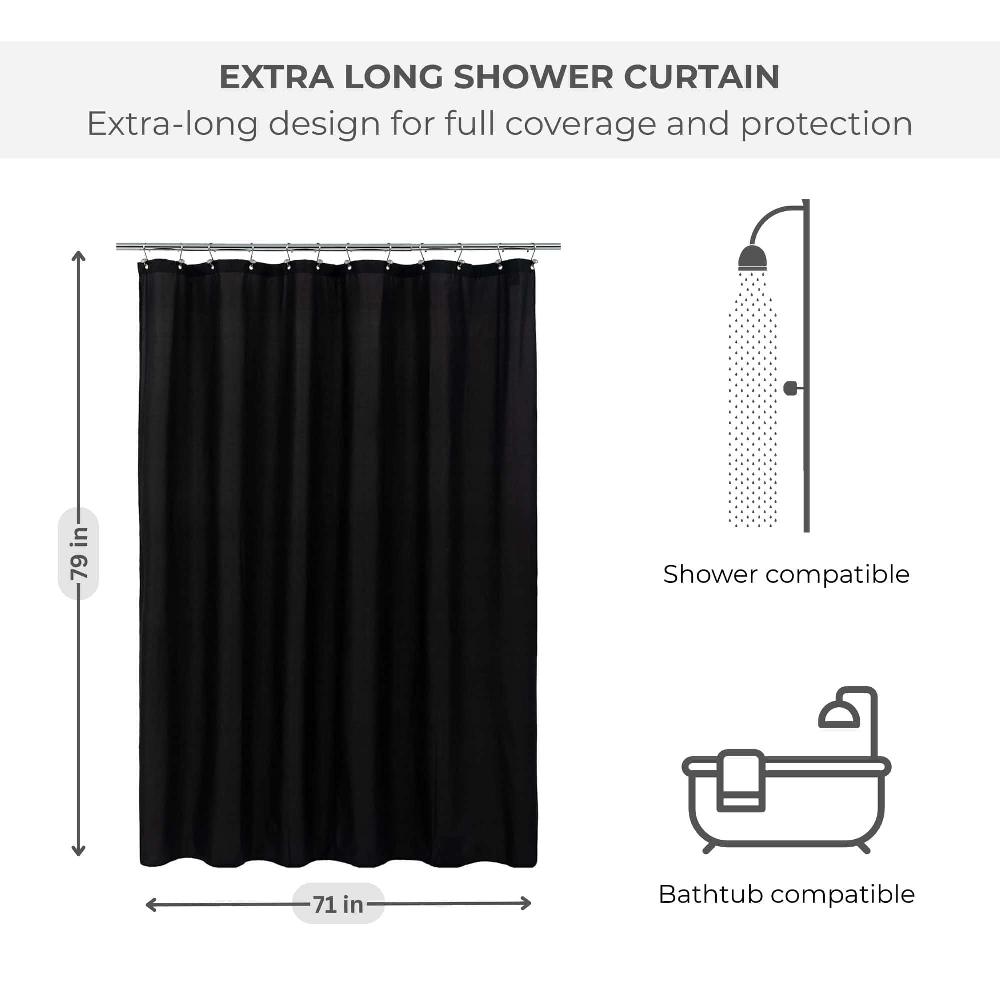 Evideco Black Extra Long Waterproof Shower Curtain Liner 71×79 Inches Shower Accessories Shower Curtains