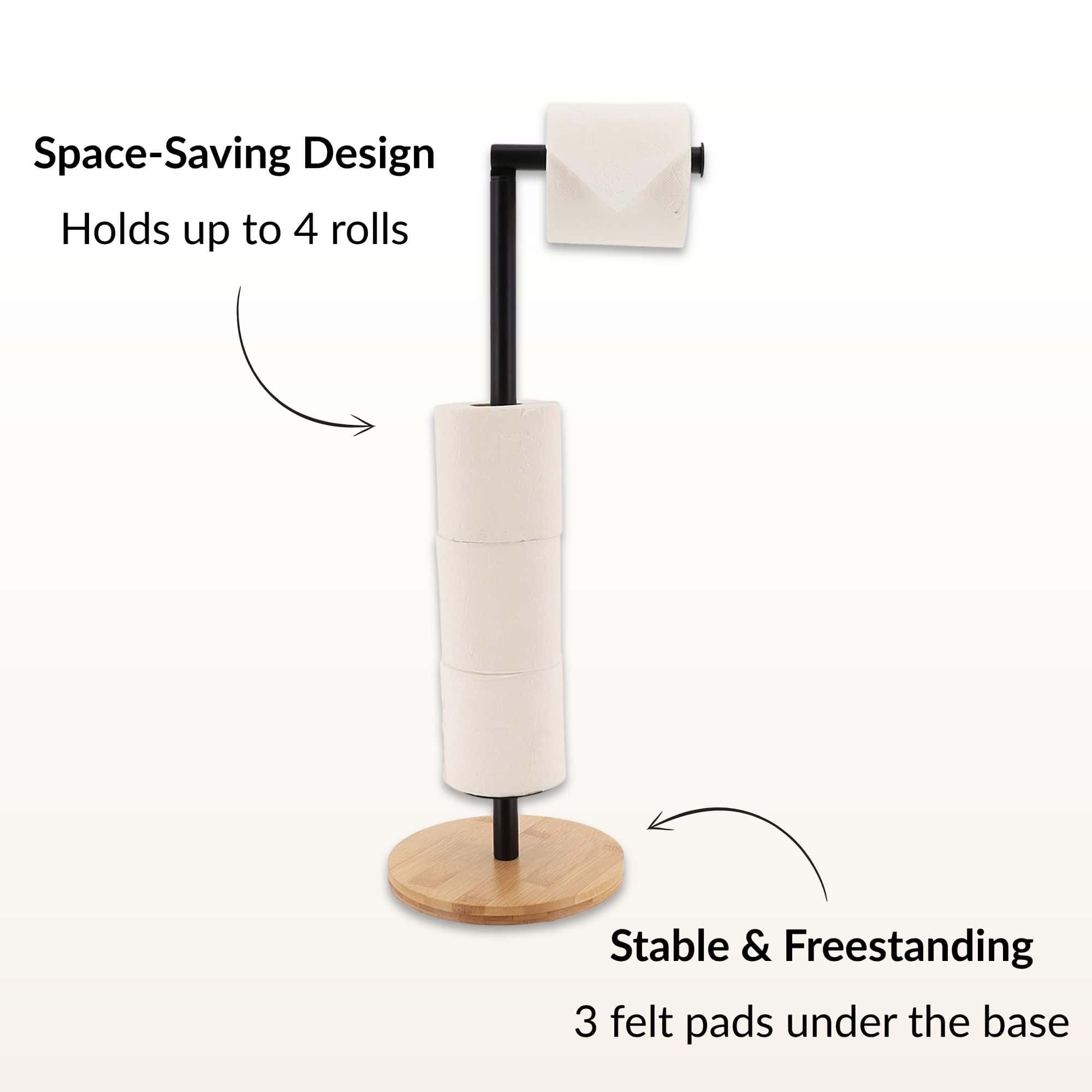 Evideco Black Freestanding Toilet Paper Holder Stand With Bamboo Base Toilet Seats & Accessories Toilet Paper Holders & Dispensers