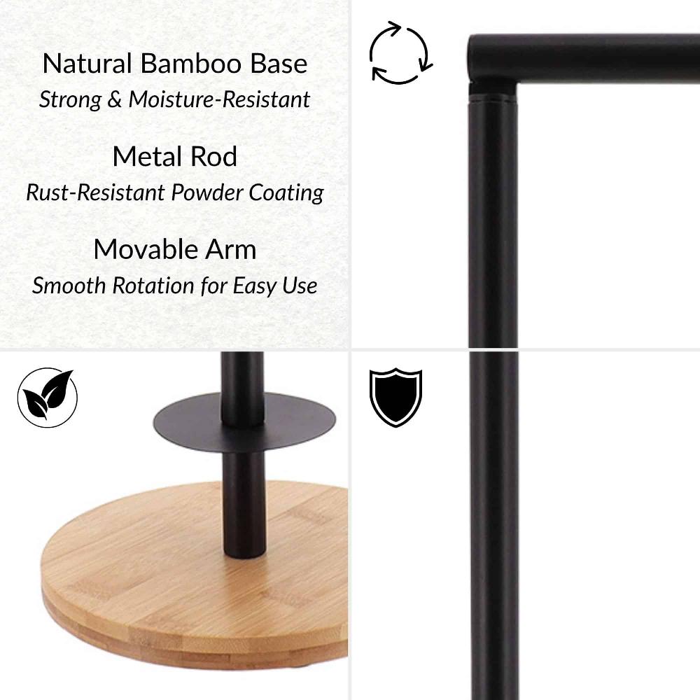 Evideco Black Freestanding Toilet Paper Holder Stand With Bamboo Base Toilet Seats & Accessories Toilet Paper Holders & Dispensers