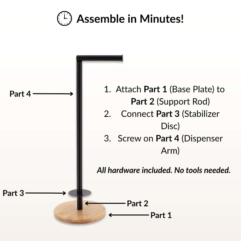 Evideco Black Freestanding Toilet Paper Holder Stand With Bamboo Base Toilet Seats & Accessories Toilet Paper Holders & Dispensers