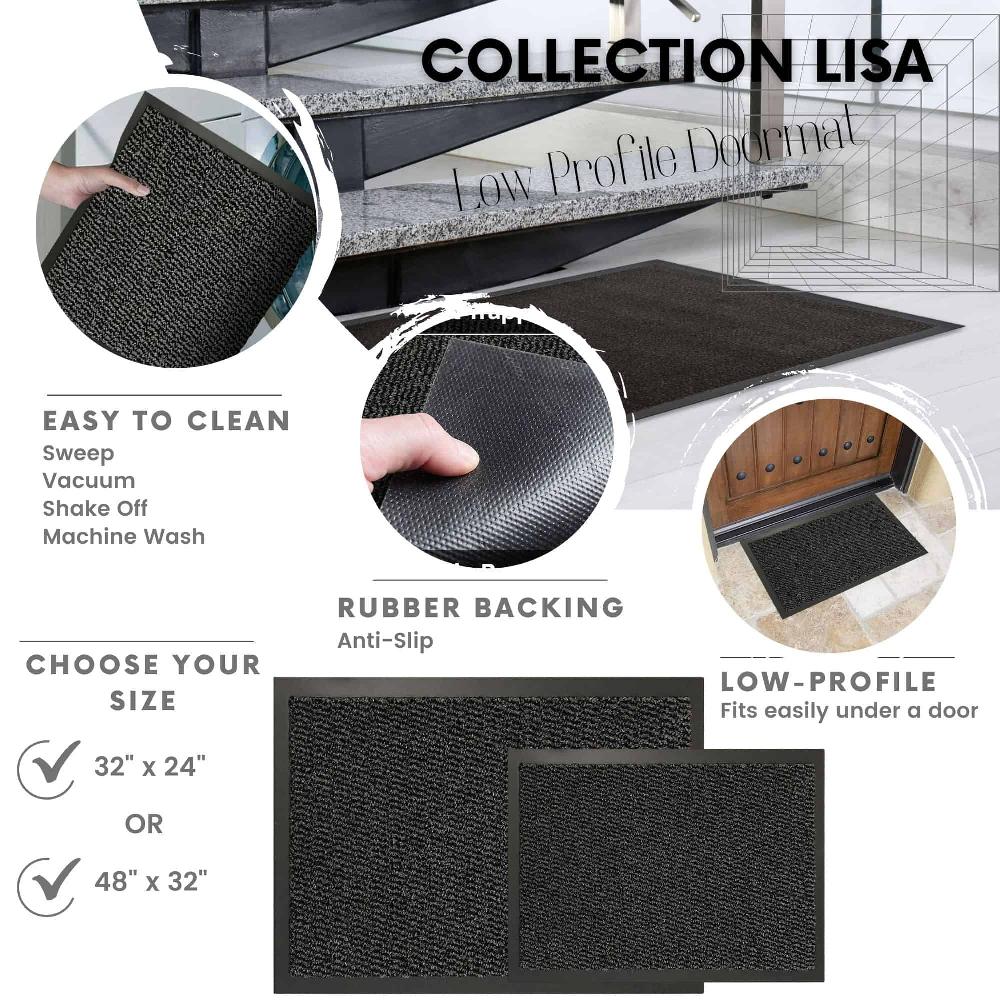 Evideco Black Heavy-Duty Rubber Door Mat – 32″ X 24″ Non-Slip Perfect For Back Entrances And Kitchens Home Accessories Door Mats Indoor
