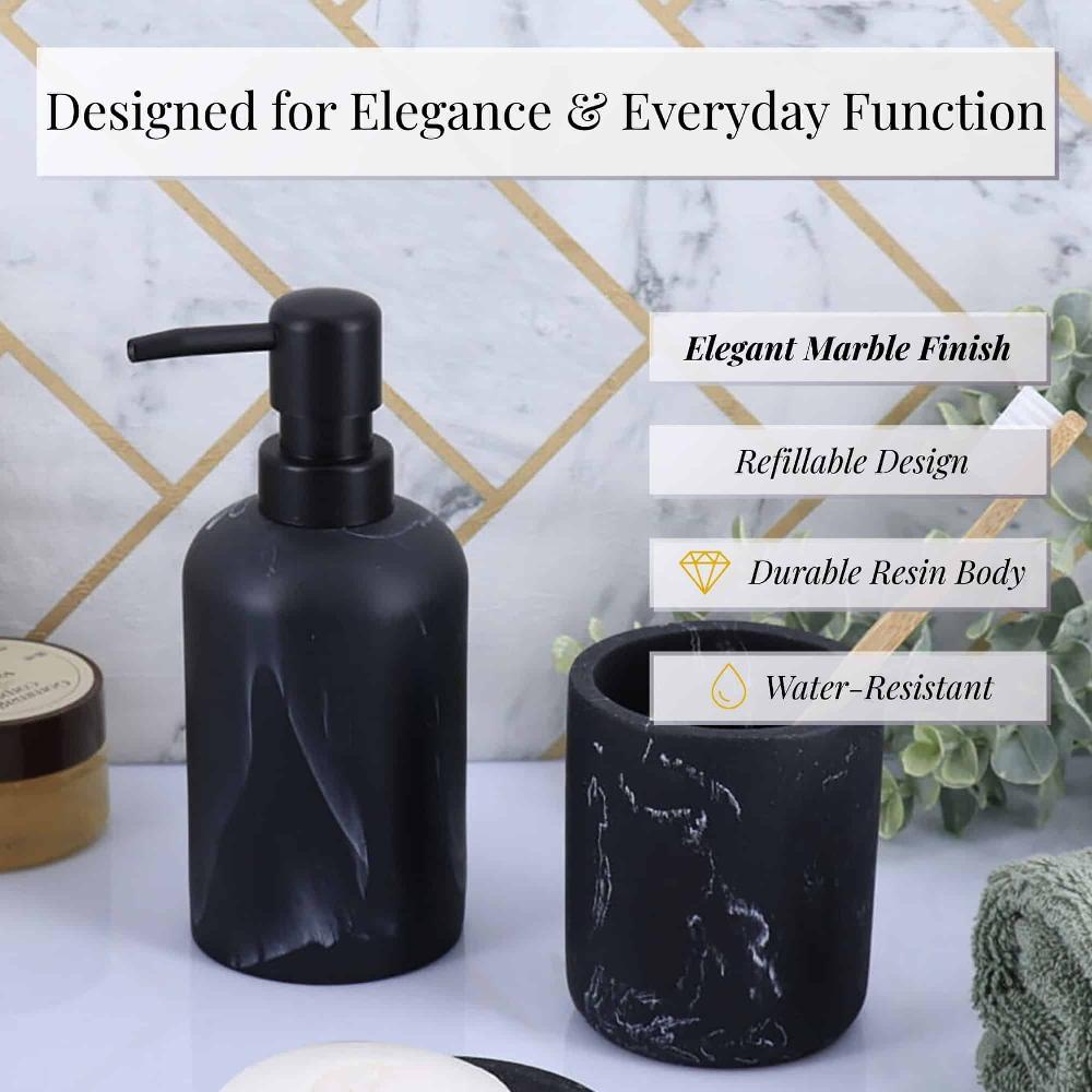 Evideco Black Marble Resin Soap Dispenser With Black Pump Bathroom Accessories Soap & Lotion Dispensers