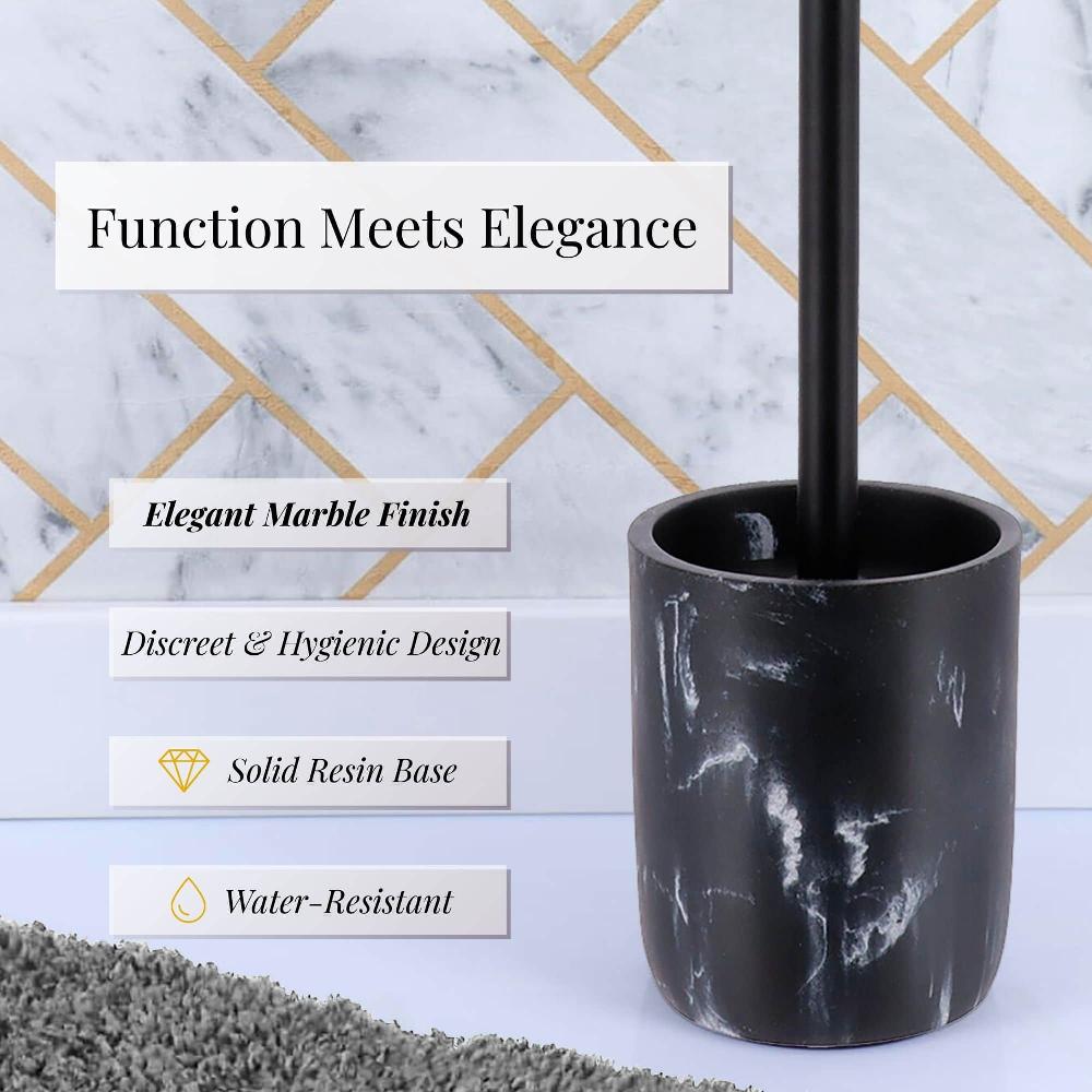 Evideco Black Marble Toilet Brush And Holder Set Toilet Seats & Accessories Toilet Brushes