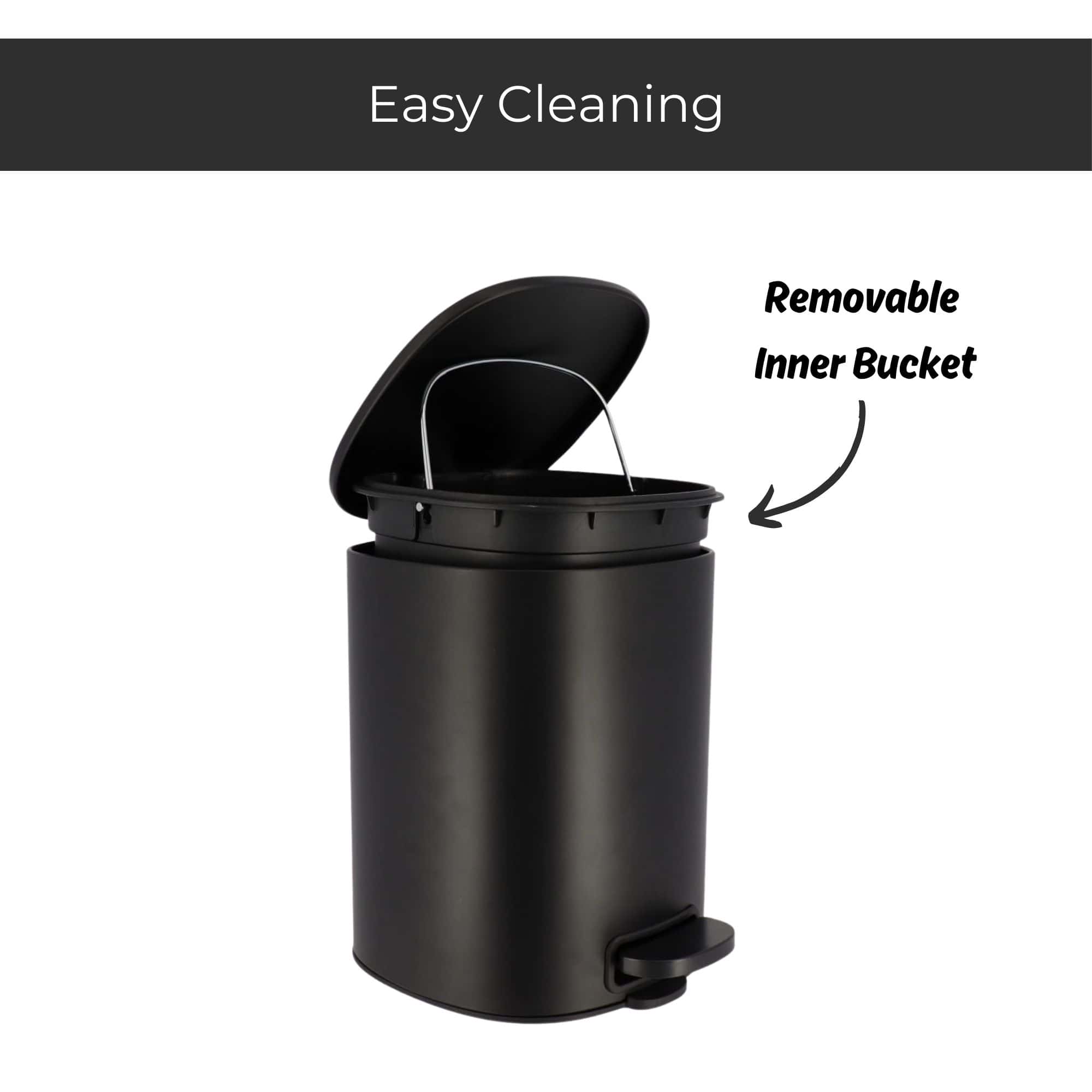 Evideco Black Metal Trash Can With Silent Soft Close Lid 5L – 1.3 Gal Capacity Foot Pedal For Hands-Free Operation Modern Square Design Toilet Seats & Accessories Toilet Wastebaskets Design & Solid