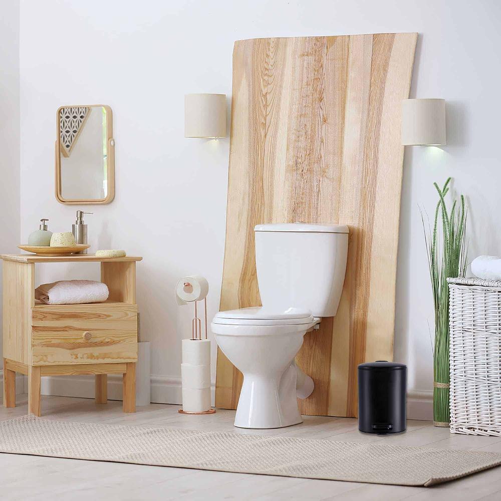 Evideco Black Metal Trash Can With Silent Soft Close Lid 5L – 1.3 Gal Capacity Foot Pedal For Hands-Free Operation Modern Square Design Toilet Seats & Accessories Toilet Wastebaskets Design & Solid