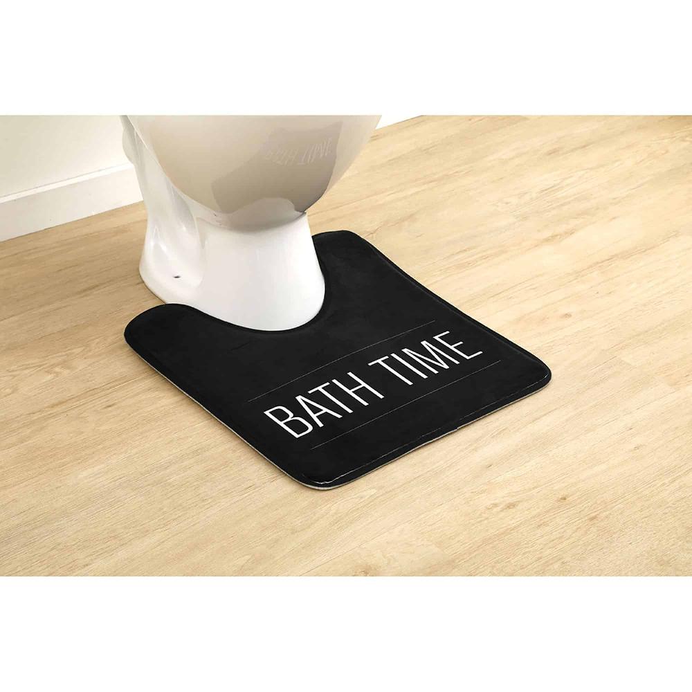 evideco Black Microfiber Contour Bath Rug – 20 x 18 Inches – Non-Slip Design and Stylish ‘Bath Time’ Print Bathroom Mats & Rugs Toilet Contour Rugs
