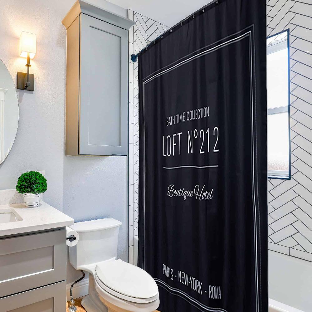 Evideco Black Polyester Shower Curtain – 79×71 Inches – White Writing Design Shower Accessories Shower Curtains