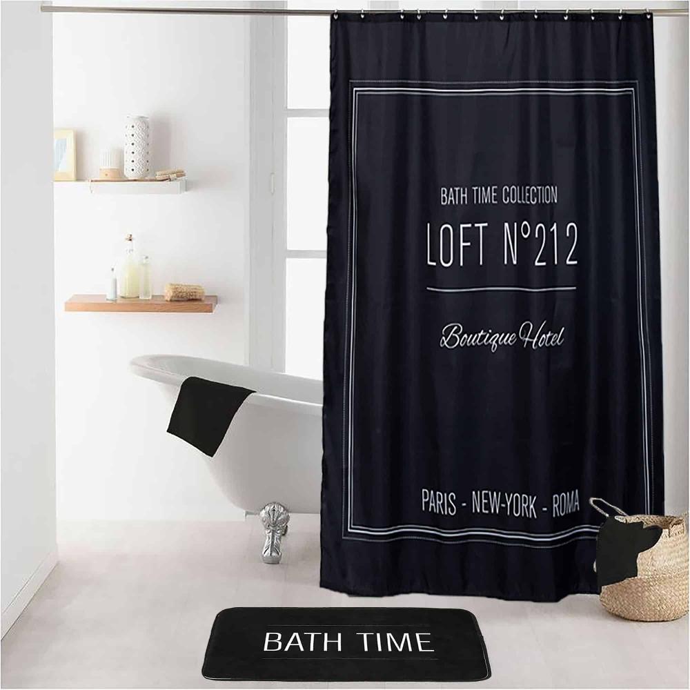 Evideco Black Polyester Shower Curtain – 79×71 Inches – White Writing Design Shower Accessories Shower Curtains