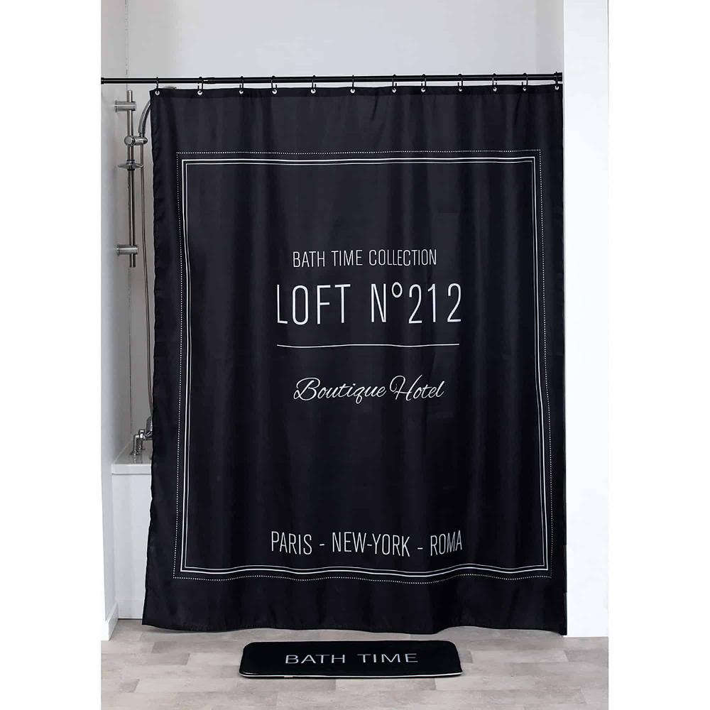 evideco Black Polyester Shower Curtain – 79×71 inches – White Writing Design Shower Accessories Shower Curtains