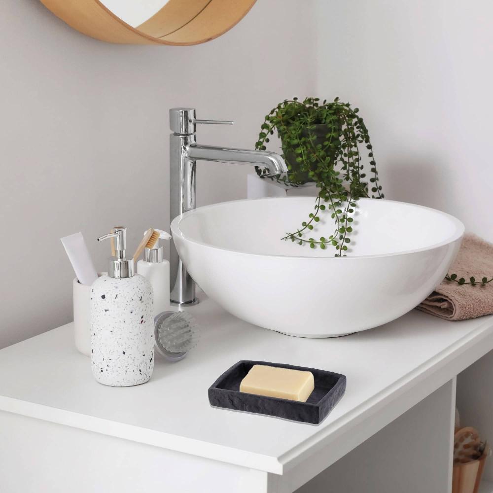 Evideco Black Stone Effect Soap Dish Holder Cup Dispenser Tray Bathroom Accessories Soap Dishes
