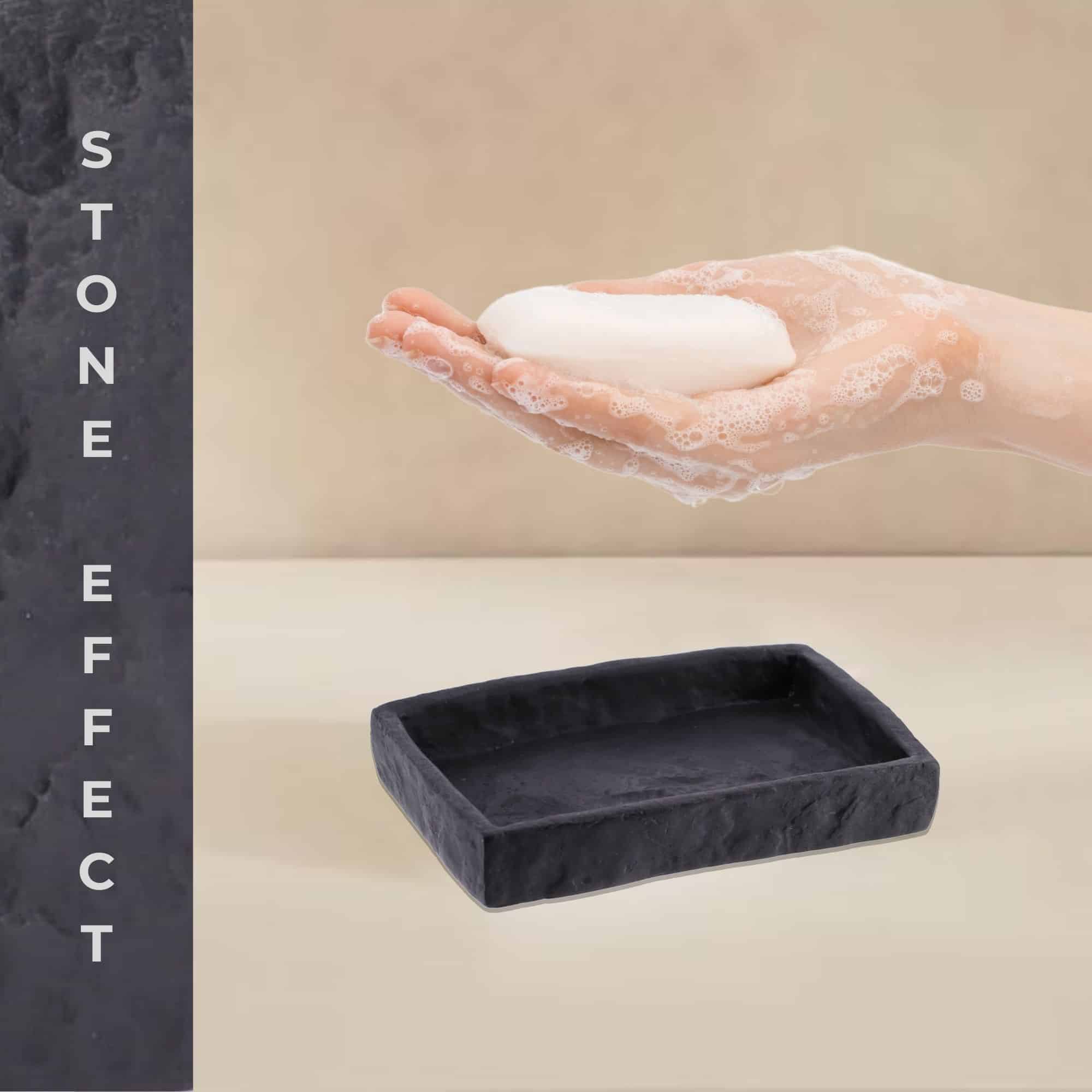Evideco Black Stone Effect Soap Dish Holder Cup Dispenser Tray Bathroom Accessories Soap Dishes
