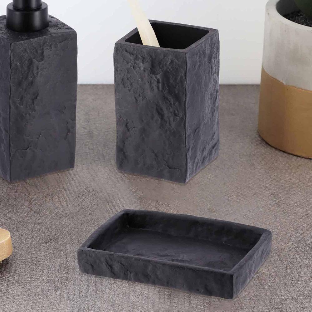 evideco Black Stone Effect Soap Dish Holder Cup Dispenser Tray Bathroom Accessories Soap Dishes