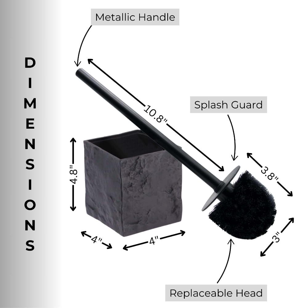 Evideco Black Stone Effect Square Toilet Brush And Holder Set Toilet Seats & Accessories Toilet Brushes