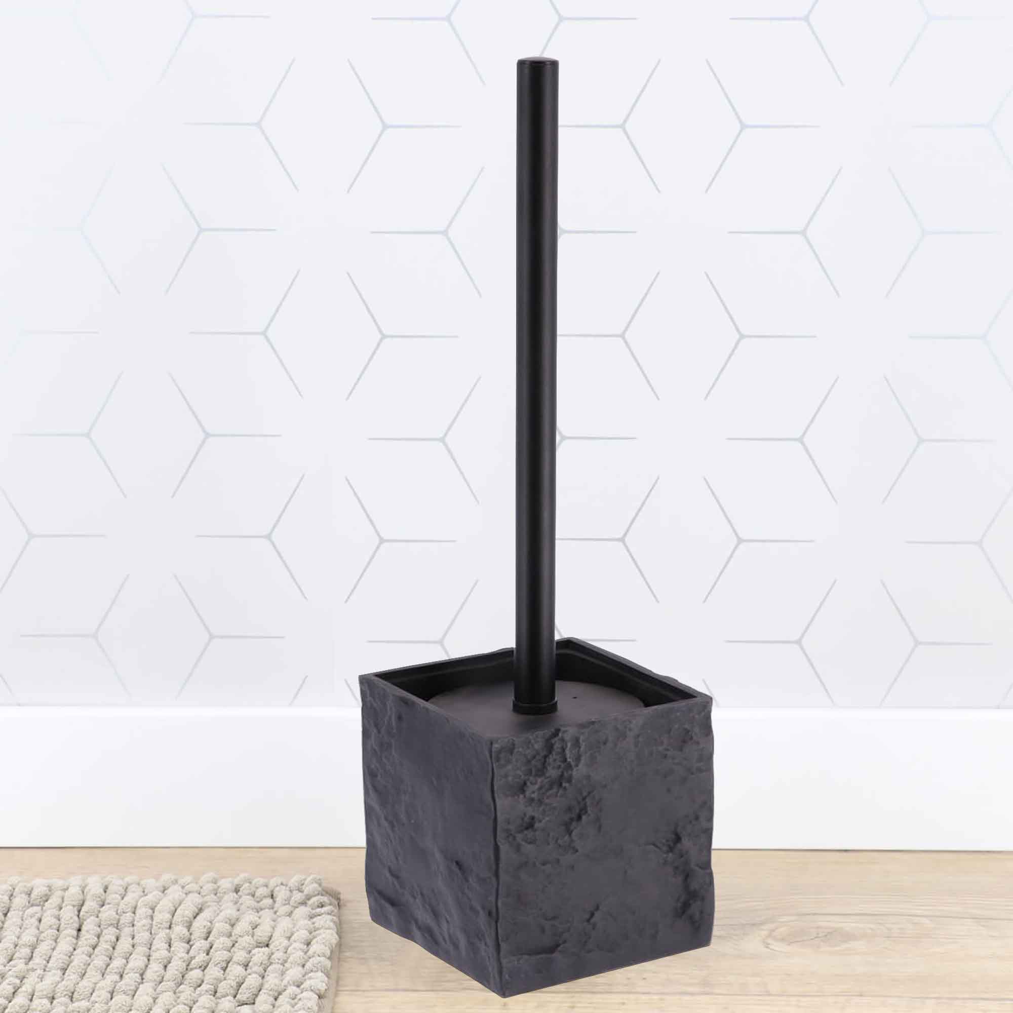 Evideco Black Stone Effect Square Toilet Brush And Holder Set Toilet Seats & Accessories Toilet Brushes