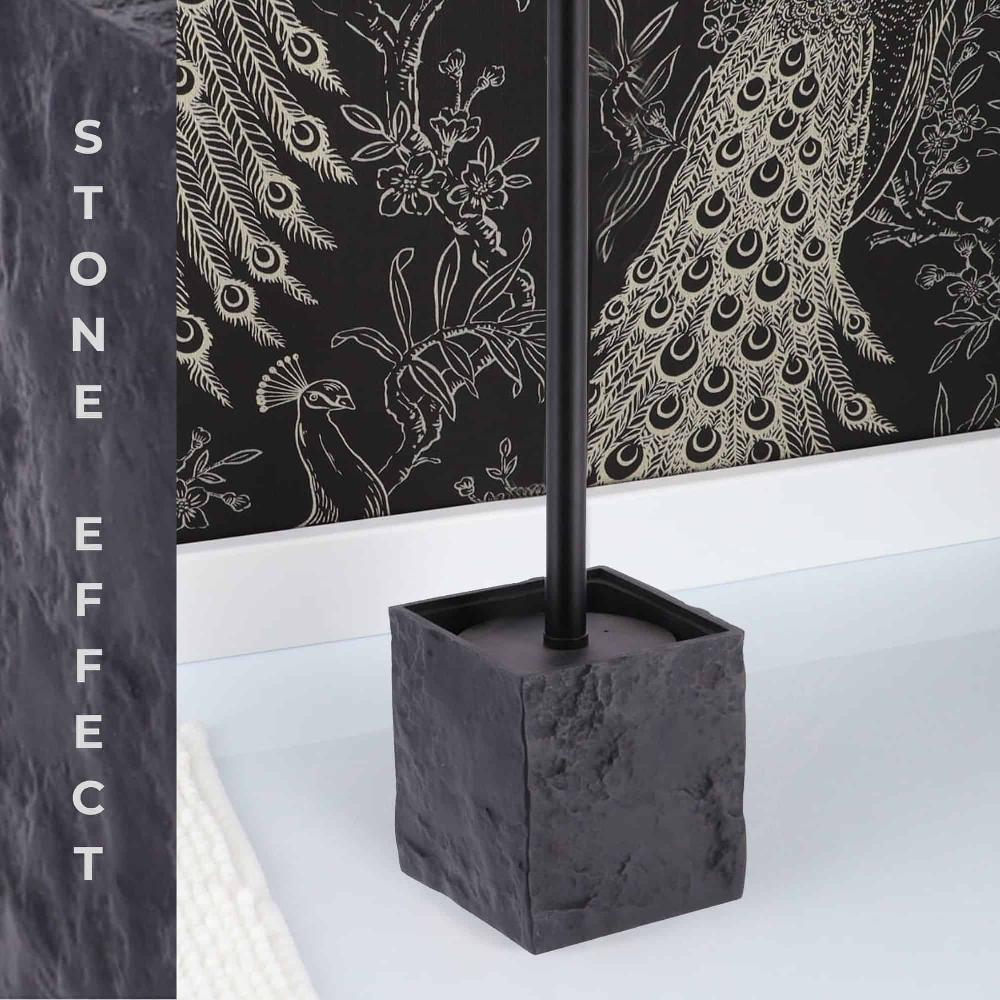 Evideco Black Stone Effect Square Toilet Brush And Holder Set Toilet Seats & Accessories Toilet Brushes