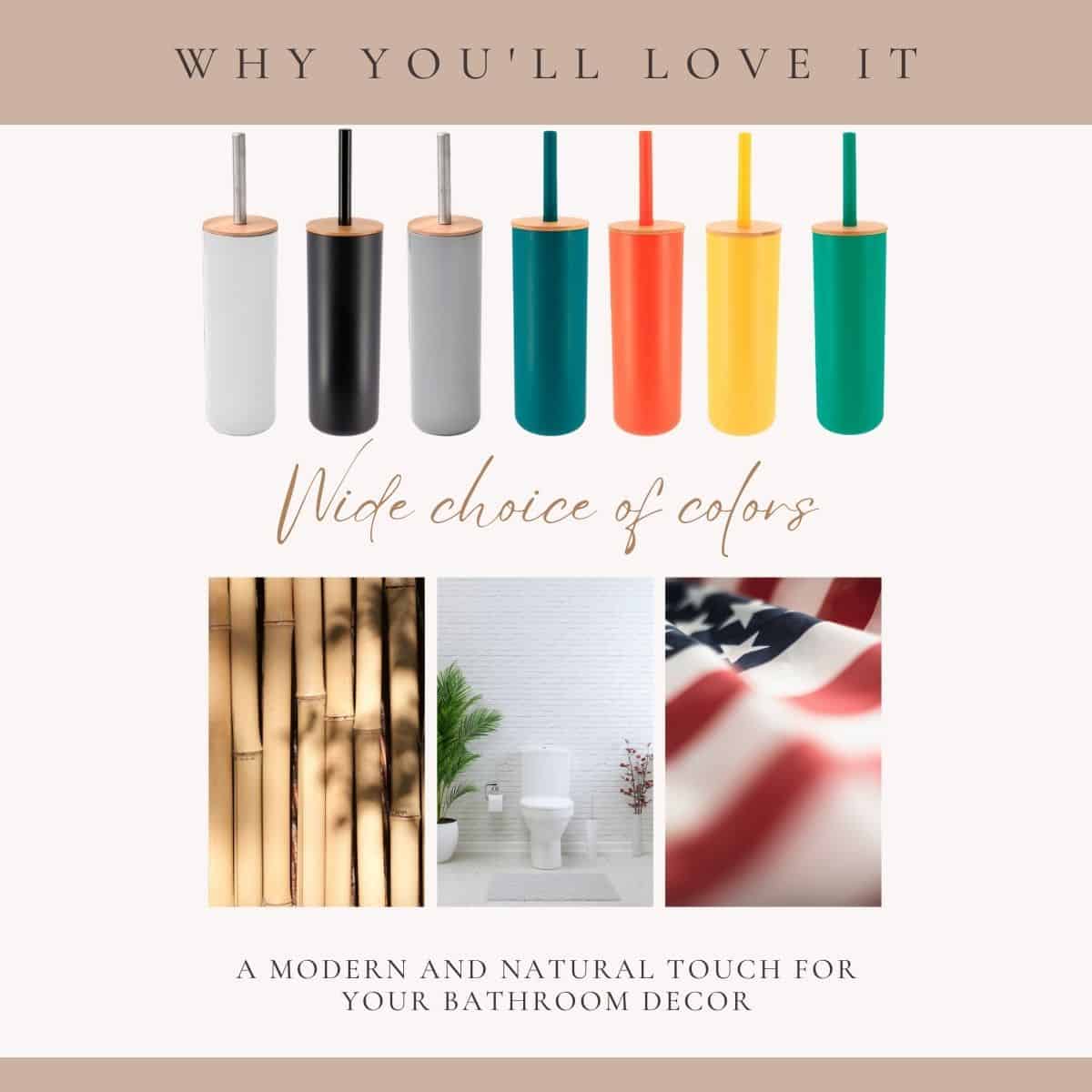 Evideco Black Toilet Brush And Holder Set Padang With Bamboo Top – Stylish Bathroom Cleaning Solution For Modern Homes Toilet Seats & Accessories Toilet Brushes