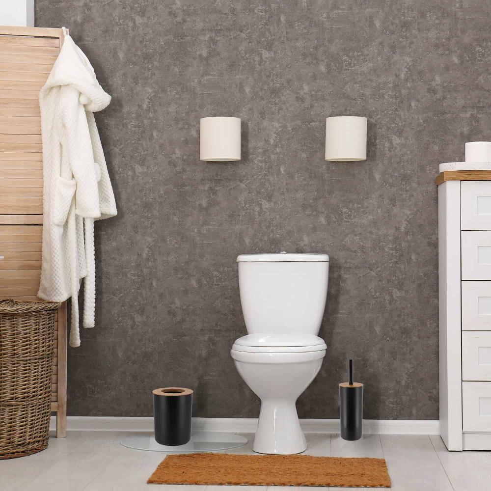 evideco Black Toilet Brush and Holder Set Padang with Bamboo Top – Stylish Bathroom Cleaning Solution for Modern Homes Toilet Seats & Accessories Toilet Brushes