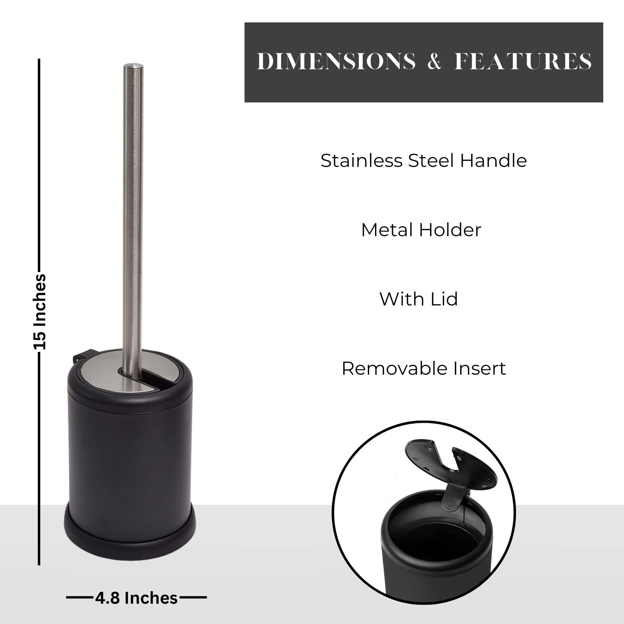 Evideco Black Toilet Brush Set With Stainless Steel Handle Folding Lid And Removable Insert – Compact Design For Modern Bathrooms Toilet Seats & Accessories Toilet Brushes