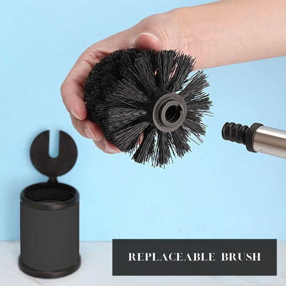 Evideco Black Toilet Brush Set With Stainless Steel Handle Folding Lid And Removable Insert – Compact Design For Modern Bathrooms Toilet Seats & Accessories Toilet Brushes