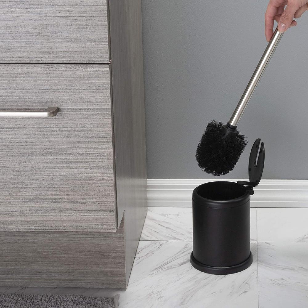 Evideco Black Toilet Brush Set With Stainless Steel Handle Folding Lid And Removable Insert – Compact Design For Modern Bathrooms Toilet Seats & Accessories Toilet Brushes