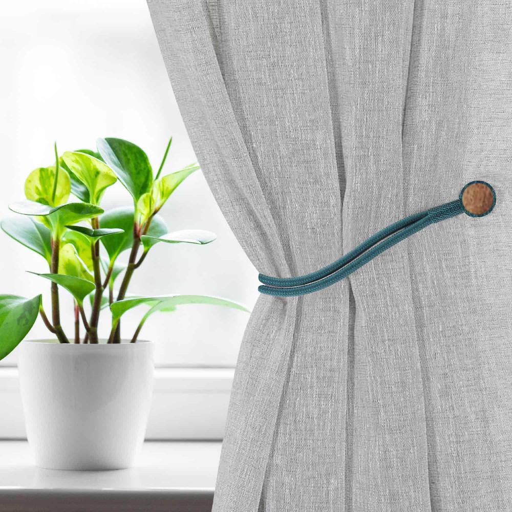 evideco Blue Magnetic Curtain Tieback – Double Braided Cord with Wooden Tips Home Accessories Tie Backs & Magnets Textile Tiebacks