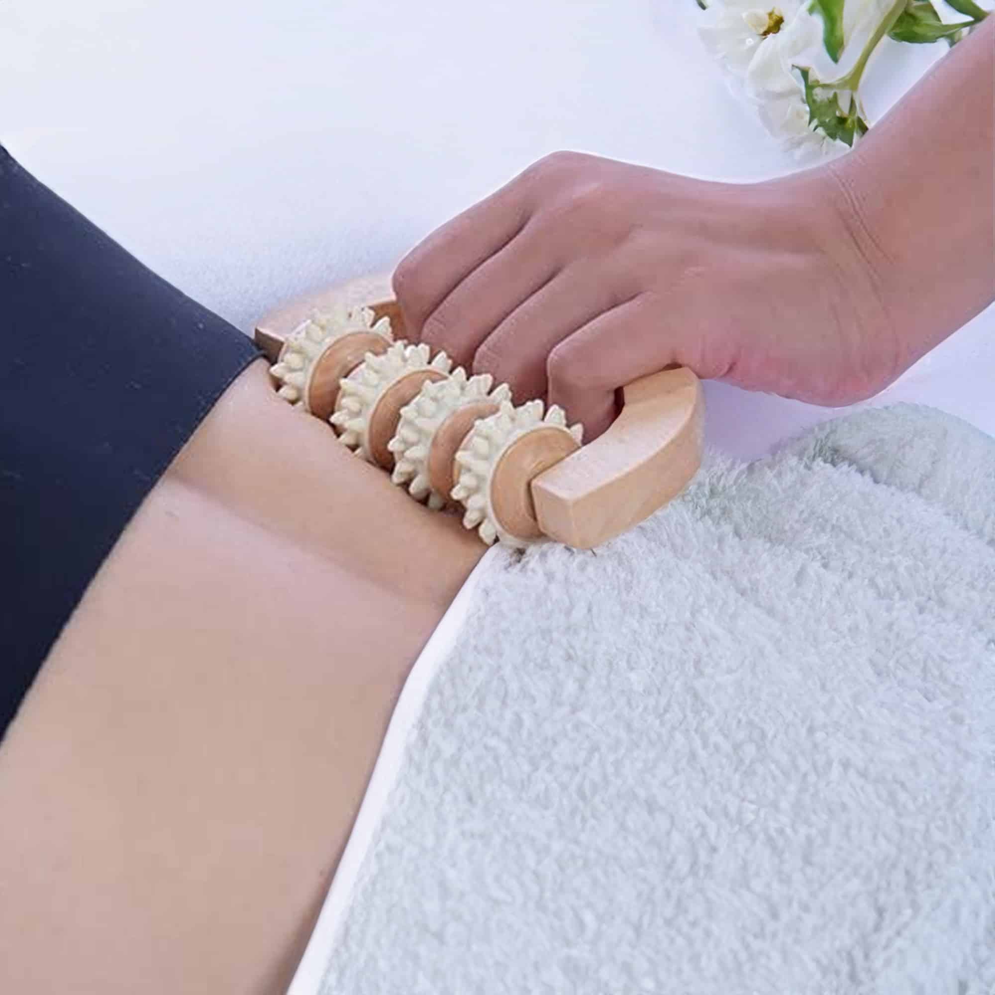 Evideco Body Care Body Massager 4 Rotable Rollers Well-Being Natural Wood Spa Wellness Accessories