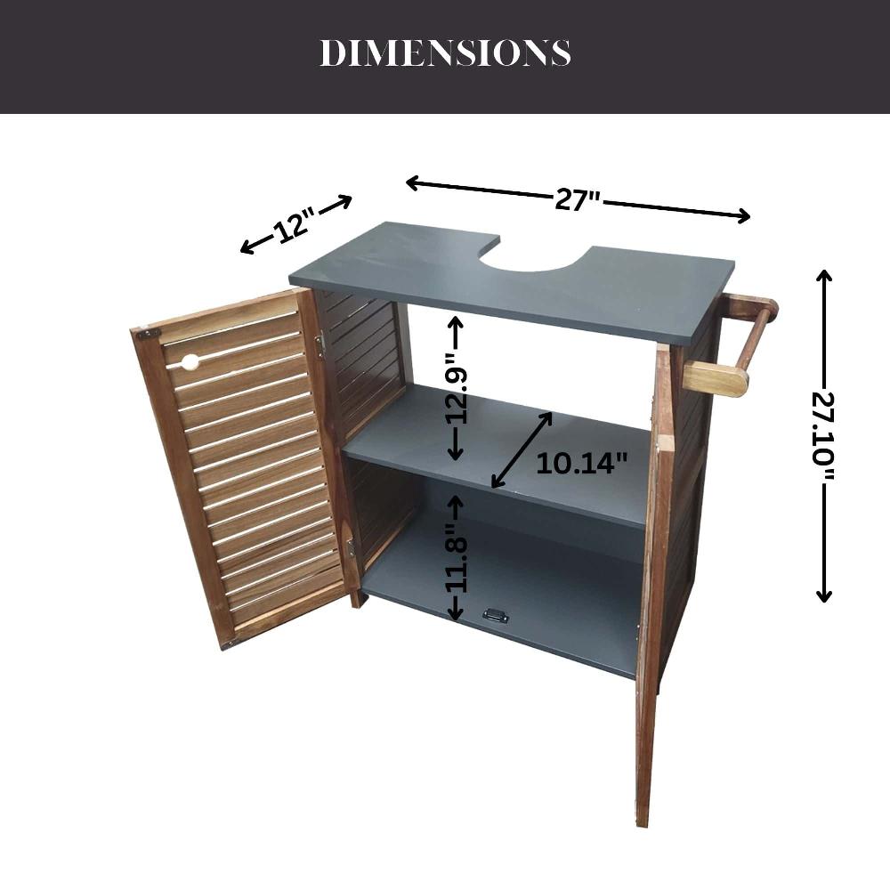 Evideco Brown And Gray Under Sink Cabinet With U-Shaped Cut-Out Double Vented Doors Towel Holder – Elements Collection Bathroom Storage & Furniture Collection Elements