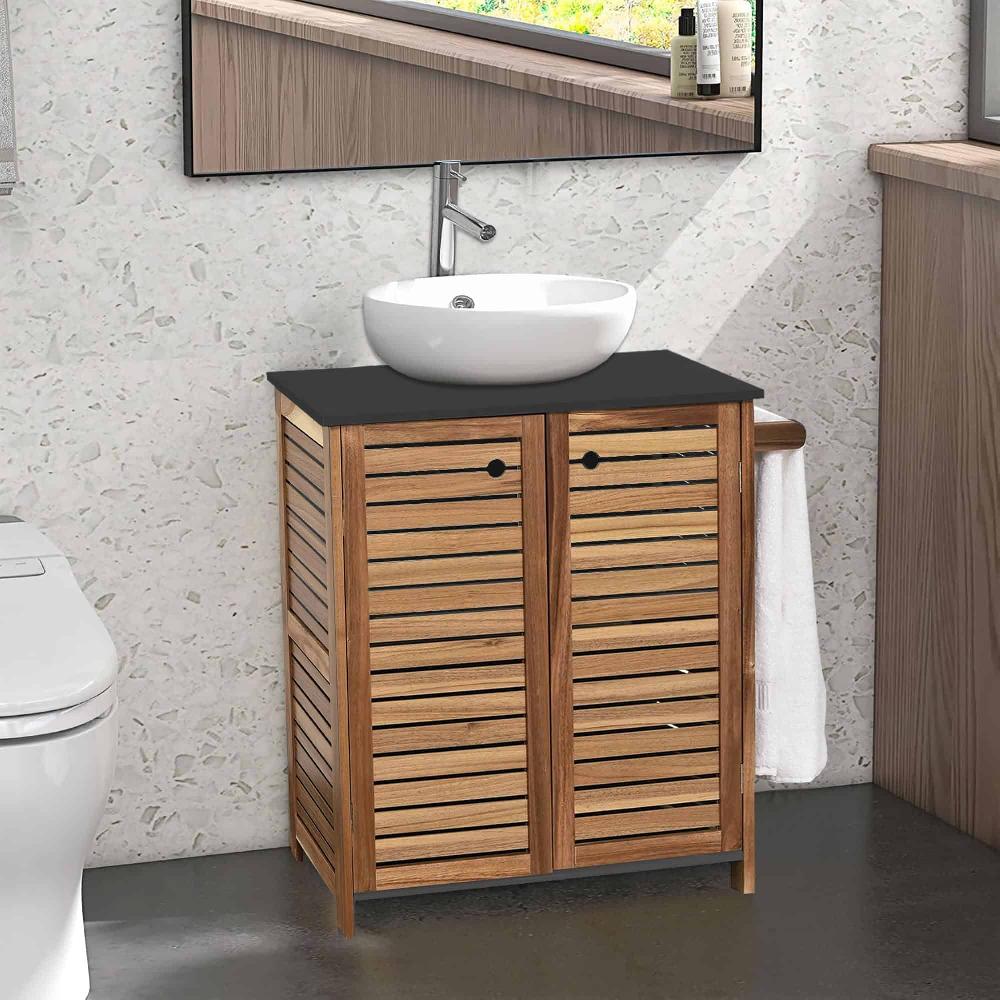 evideco Brown and Gray Under Sink Cabinet with U-Shaped Cut-Out Double Vented Doors Towel Holder – Elements Collection Bathroom Storage & Furniture Collection Elements