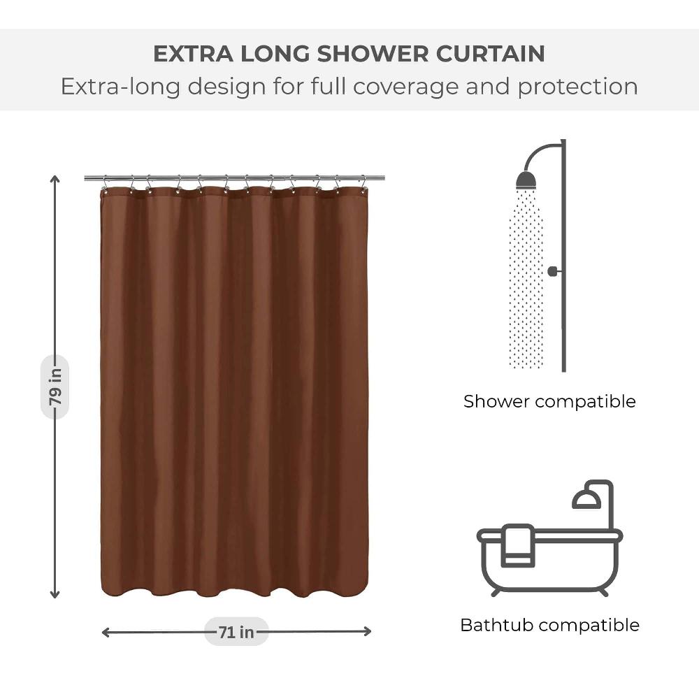 Evideco Brown Extra Long Waterproof Shower Curtain Liner 71×79 Inches Shower Accessories Shower Curtains