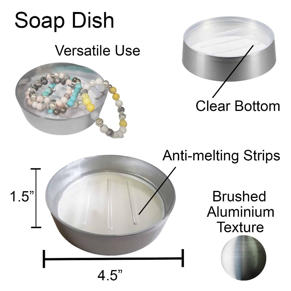 Evideco Brushed Aluminum Soap Dish Cup Dispenser Tray NOUMEA Bathroom Accessories Soap Dishes