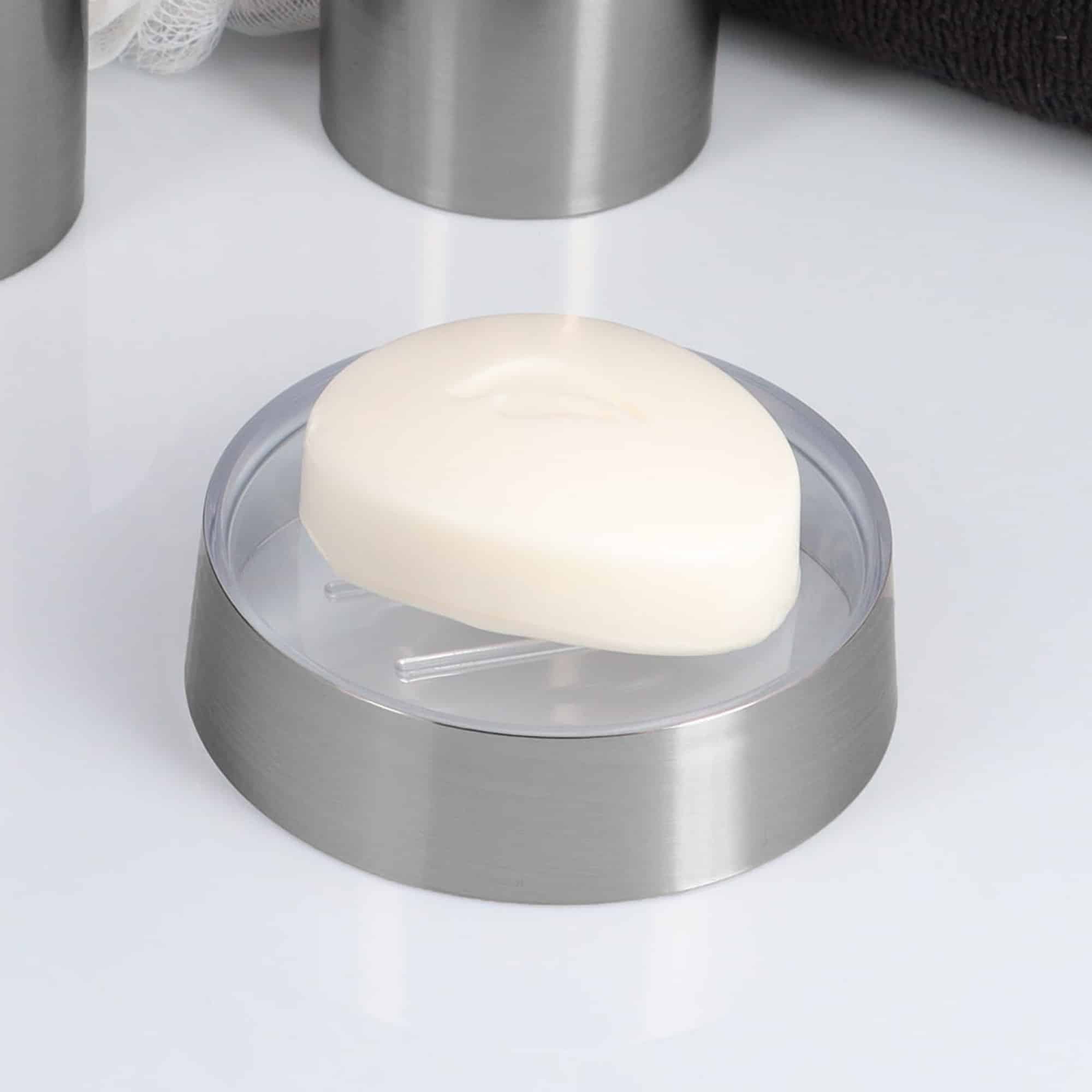 evideco Brushed Aluminum Soap Dish Cup Dispenser Tray NOUMEA Bathroom Accessories Soap Dishes